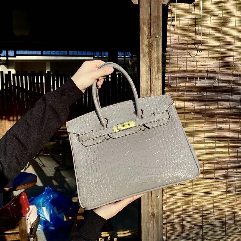 Chic Croc-Embossed Birkin-Inspired Tote Bag for Women, Premium Genuine Leather Shoulder Crossbody Top-Handle Handbag with Dopamine Bright Colorful Style, High-End Everyday Purse
