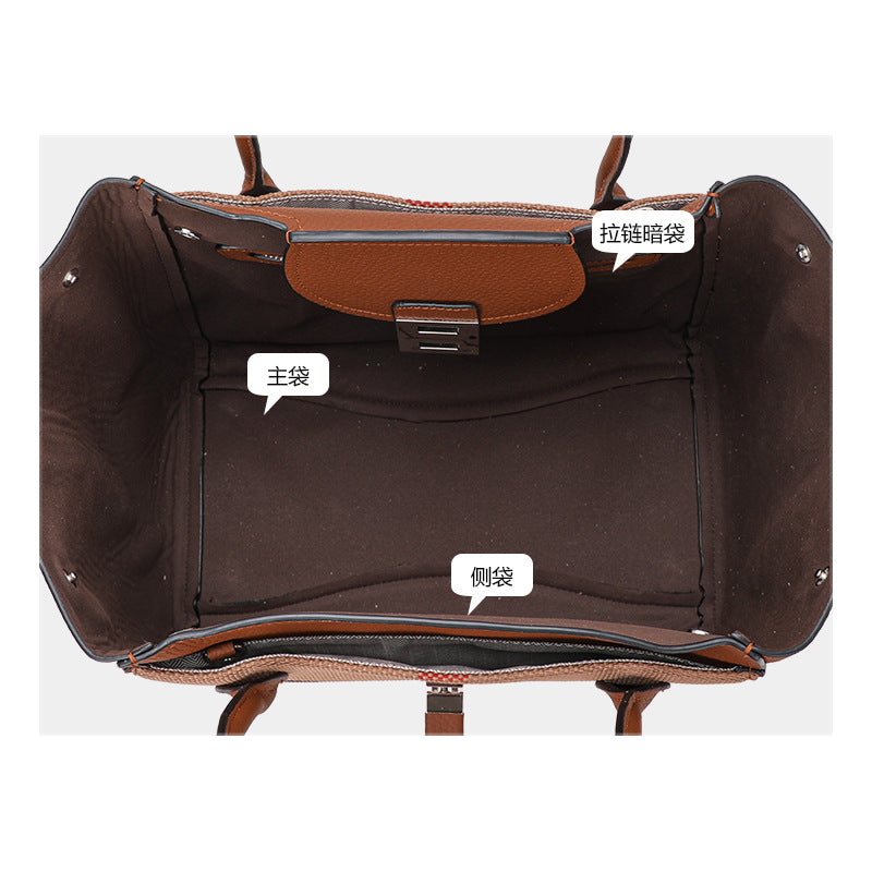 New Plaid Wing Tote Bag in Genuine Cowhide, Large Capacity Fashionable Top Handle Shoulder Handbag, Trendy Leather Purse for Women