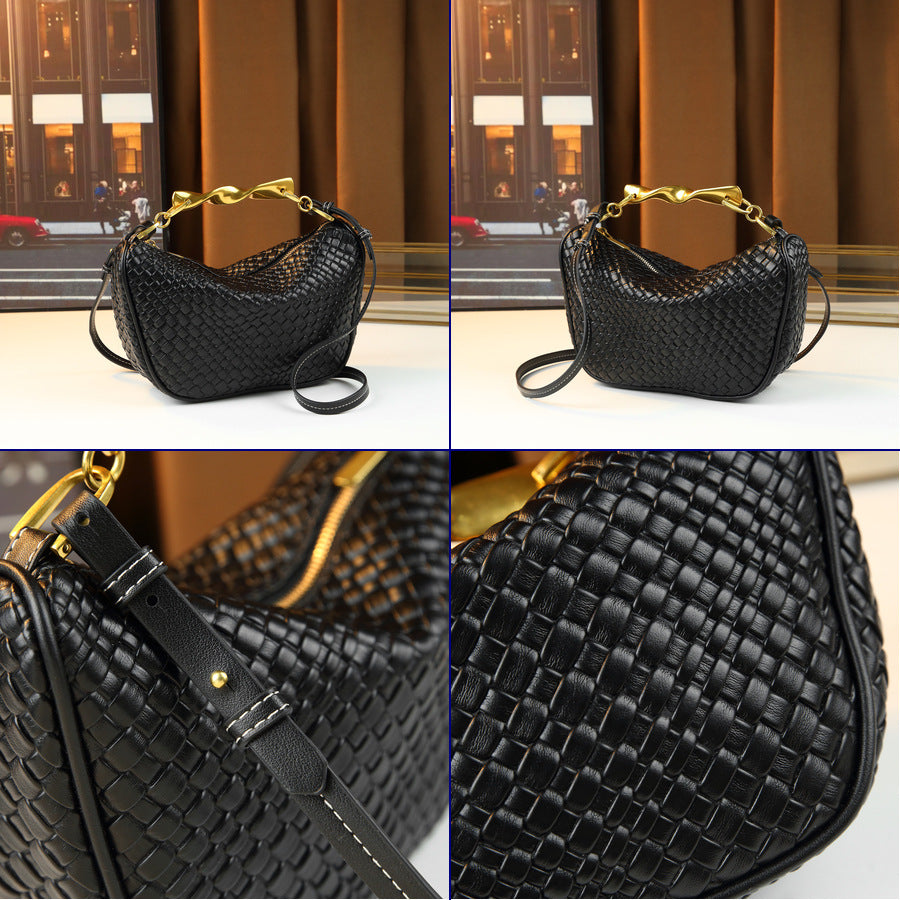 Woven Dumpling Bag for Women with Wave Handle Shoulder Crossbody Handbag, Creative Versatile Purse with Minimalist Style