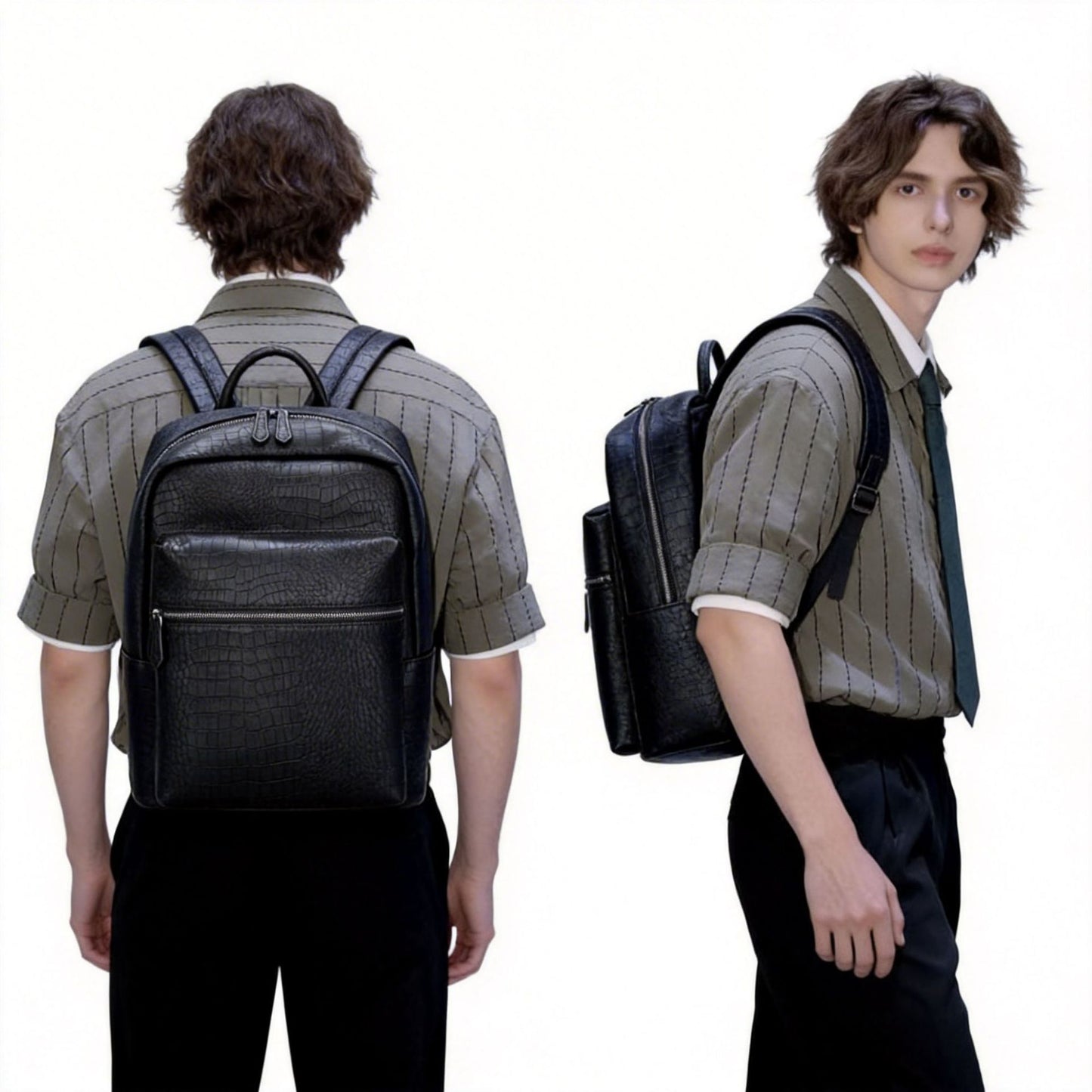 New Arrival Korean Style Croc-Effect Leather Backpack for Men, A Large Capacity Lightweight Daypack with Versatile Premium Design, Perfect for Daily & Travel