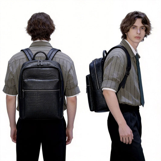 New Arrival Korean Style Croc-Effect Leather Backpack for Men, A Large Capacity Lightweight Daypack with Versatile Premium Design, Perfect for Daily & Travel