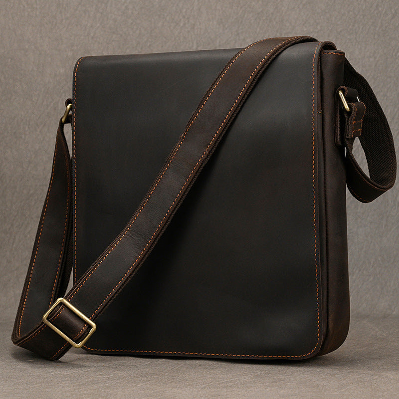 New Premium Genuine Leather Crossbody Shoulder Bag, Top Layer Cowhide Large Capacity Sling Pouch, Casual Work Bag for Men