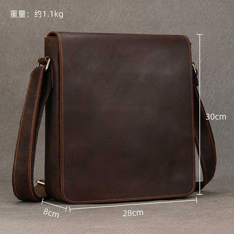 New Premium Genuine Leather Crossbody Shoulder Bag, Top Layer Cowhide Large Capacity Sling Pouch, Casual Work Bag for Men