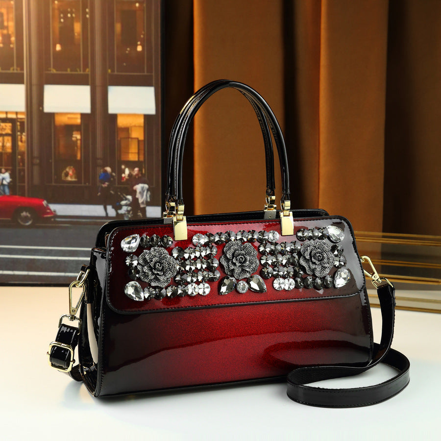 Flower Rhinestone Embellished Boston Bag for Women Shoulder Crossbody Handbag, Premium Versatile Purse with Elegant Floral Design