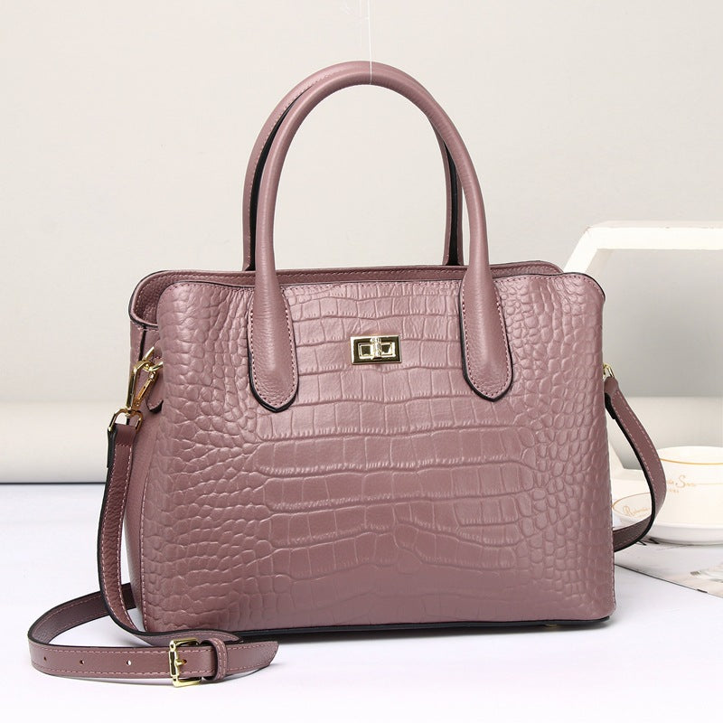 Genuine Top Layer Cowhide Crocodile-Embossed Handbag for Women, New Commute Shoulder Crossbody Top Handle Purse, Fashionable Everyday Bag 6055 for Ladies