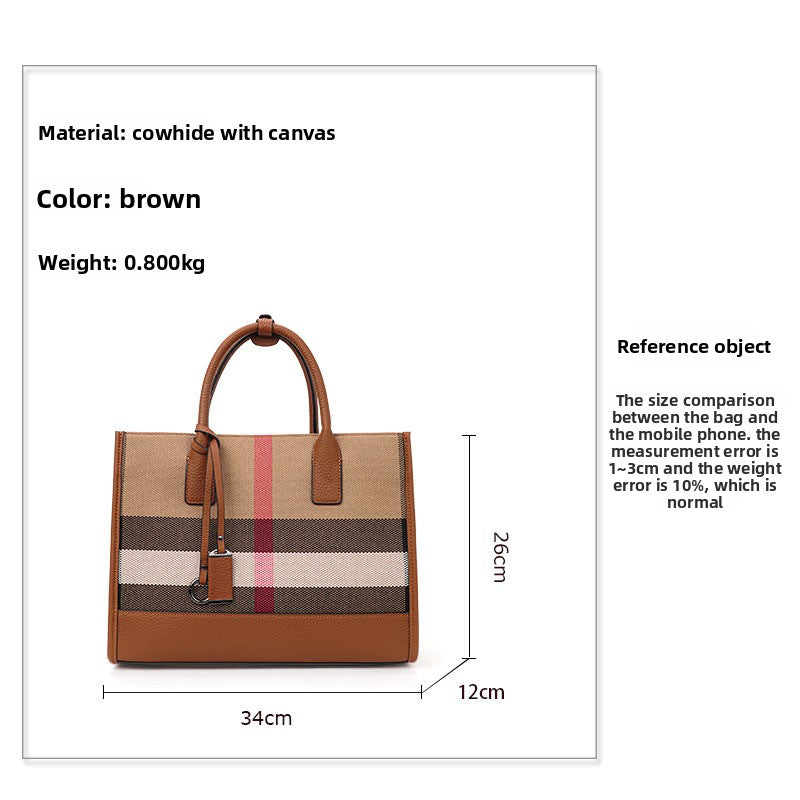 New Premium Leather Trim Plaid Tote Bag, Large Capacity Casual Shoulder Handbag, Fashionable Everyday Purse for Women