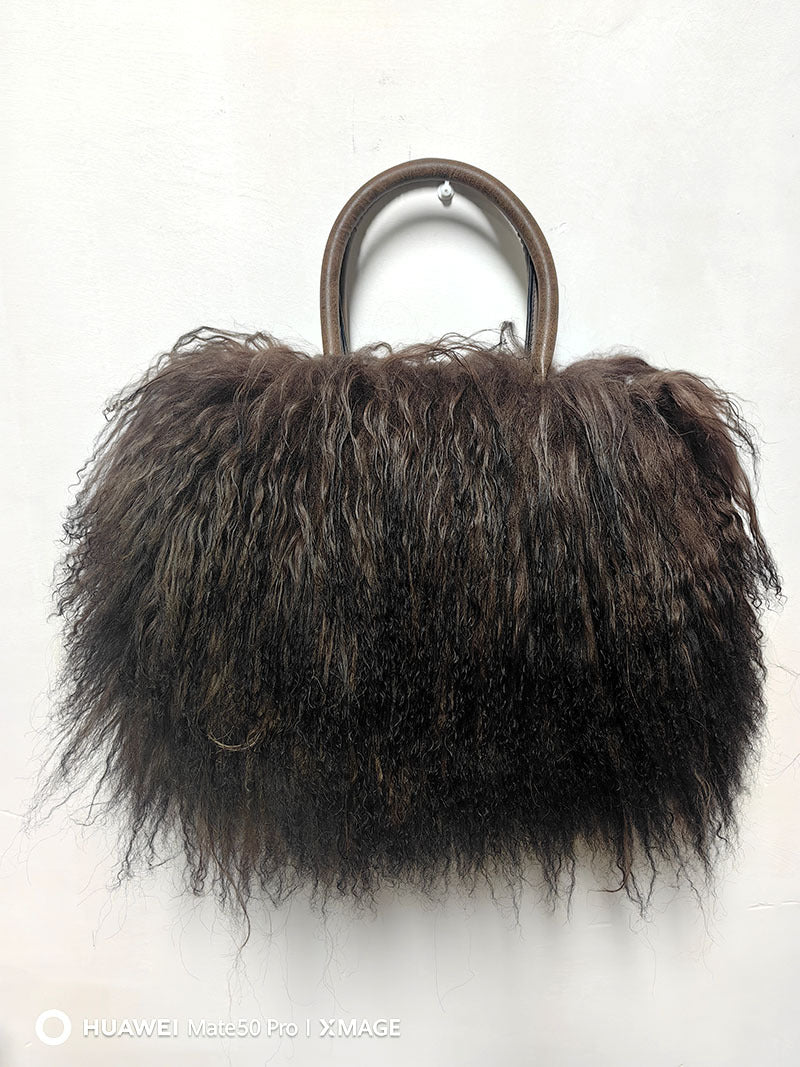 Genuine Sheepskin Wool Fluffy Large Tote Bag for Women, New Luxury Faux Fur Shoulder Handbag, Soft Warm Fur Purse for Ladies