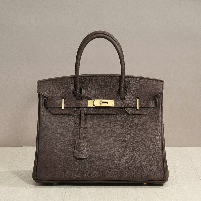 Genuine Top Layer Pebbled Cowhide Birkin-Style Bag for Women, Large Capacity Commute Top Handle Shoulder Crossbody Purse, Premium Leather Handbag for Ladies
