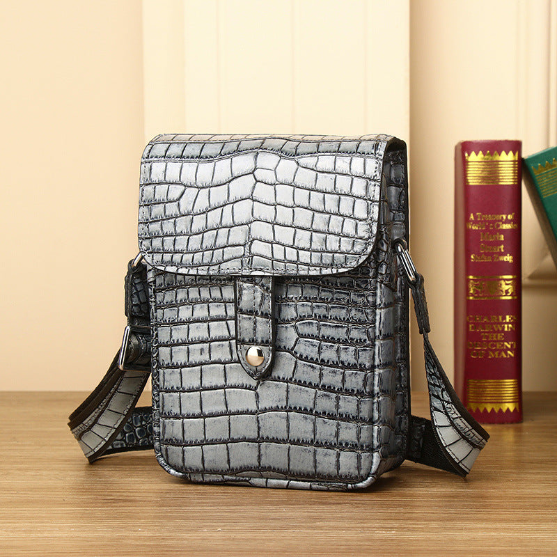 New Arrival Croc-Effect Genuine Leather Chest Bag for Men, A High-End Camera Shoulder Crossbody Phone Bag with Fashionable Design, Perfect for Daily Use