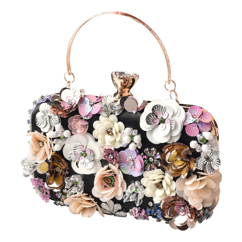 Exquisite Hand-Embroidered Floral Sequin Evening Bag for Women, A Vintage Top-Handle Banquet Purse Perfect for Formal Dresses & Special Occasions