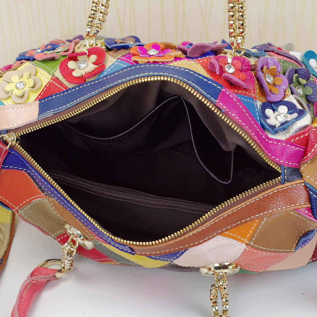 Genuine Cowhide Colorful Floral Handbag for Women, New Arrival Top Handle Crossbody Purse, Stylish Designer Bag for Ladies