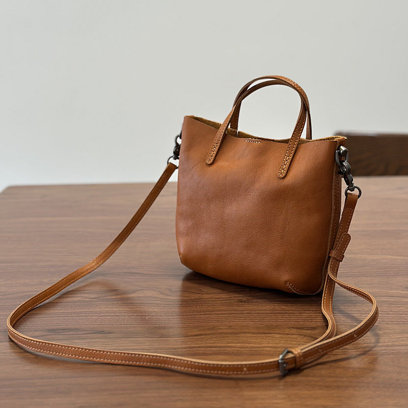 Genuine Vegetable-Tanned Leather Mini Bag for Women, New Spring Fashionable Versatile Shoulder Crossbody Purse, Trendy Small Handbag for Ladies