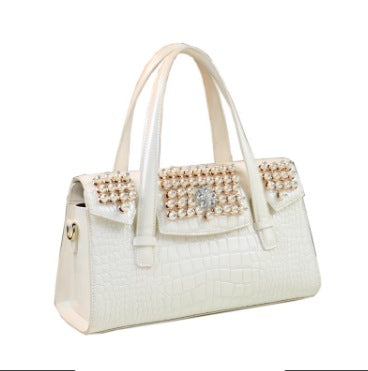 Genuine Croc-Embossed Leather Baguette Bag for Women – Elegant Lady-Inspired Shoulder & Crossbody Handbag, A Sophisticated Purse for Stylish Mature Ladies