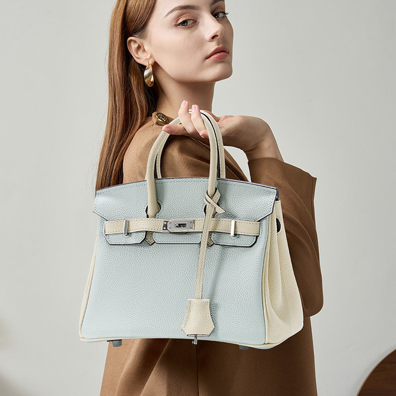 Genuine Togo Leather Birkin-Kelly Style Handbag for Women, New Arrival Large Capacity Spring Summer Commute Top Handle Purse, Niche Premium Bag for Ladies