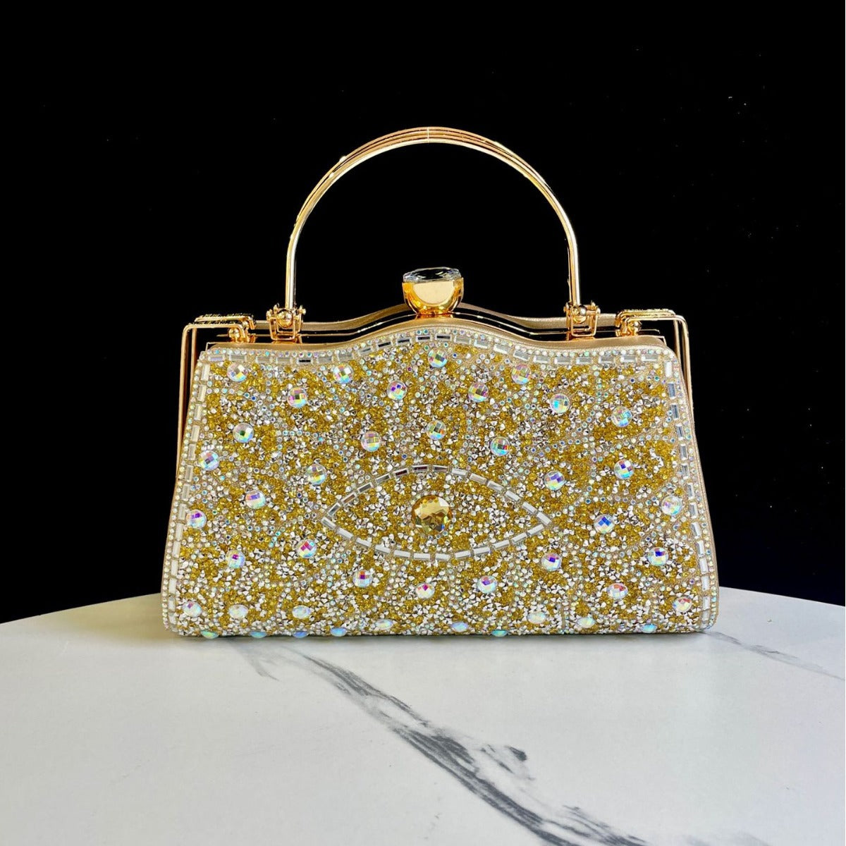 Women's Rhinestone-Embellished Evening Clutch, Exquisite Cheongsam Banquet Handbag with Top Handle, Glamorous Crystal Purse for Formal Events