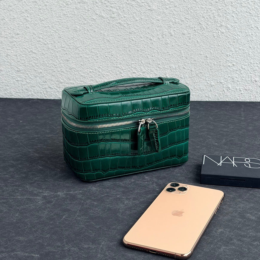 New Arrival Croc-Effect Genuine Leather Bento Box Bag for Women, A Vintage Top-Handle Small Square Commuter Handbag with Premium Top-Layer Cowhide & Trendy Design