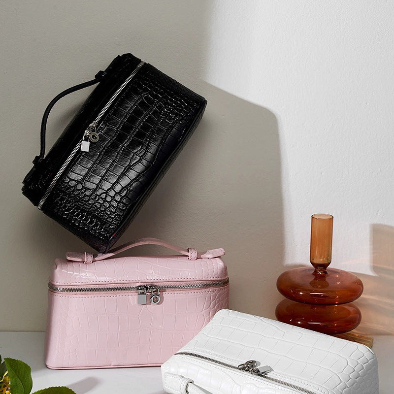 New Arrival Croc-Effect Genuine Leather Bento Box Bag for Women, A Premium Small Square Shoulder Crossbody Handbag with Fashionable Versatile Design