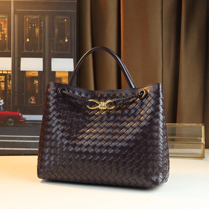 Metal Buckle Bow Woven Bag for Women Casual Shoulder Handbag, Versatile Minimalist Purse with Elegant Bow Detail