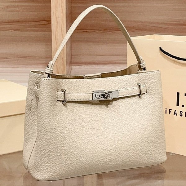 Genuine Leather Kelly-Style Bag for Women, New Early Spring Fashionable Shoulder Crossbody Top Handle Purse, Versatile Trendy Commute Handbag, Light Luxury for Ladies
