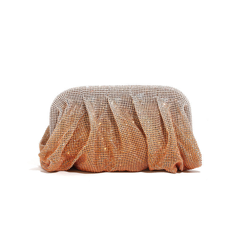 Light Luxury Handmade Rhinestone Evening Clutch for Women, Sparkly Pleated Party Bag, Crystal-Studded Shoulder Crossbody Purse for Formal Events