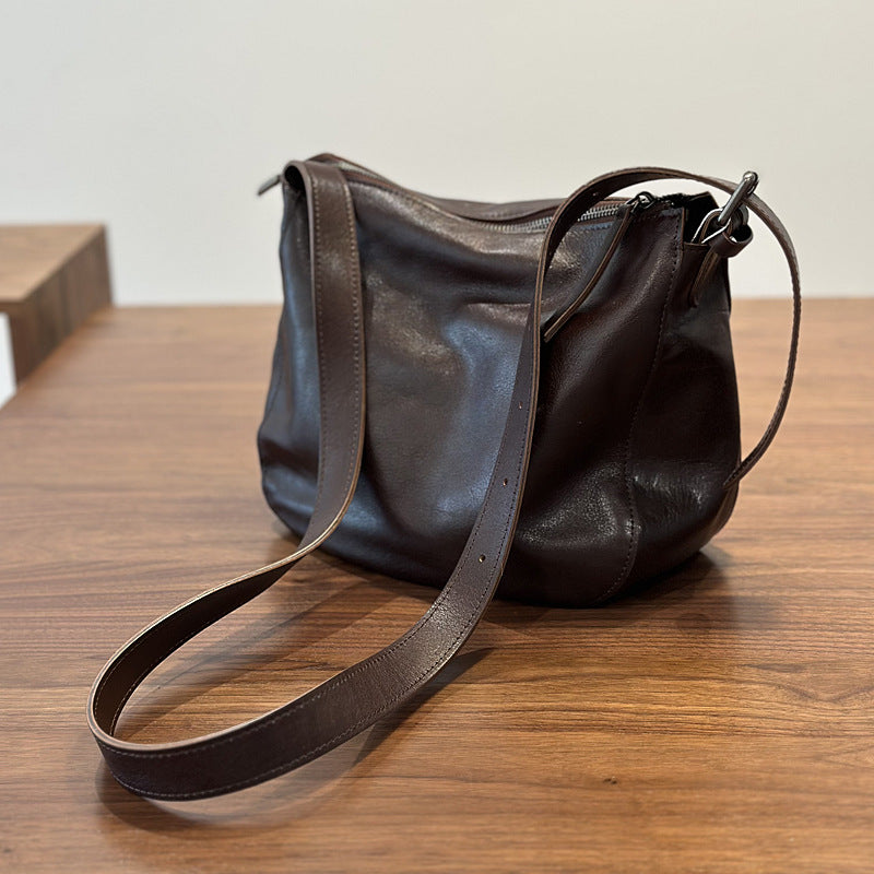 Genuine Vegetable-Tanned Cowhide Bucket Bag for Women, New Casual Shoulder Crossbody Purse, Premium Leather Handbag for Ladies