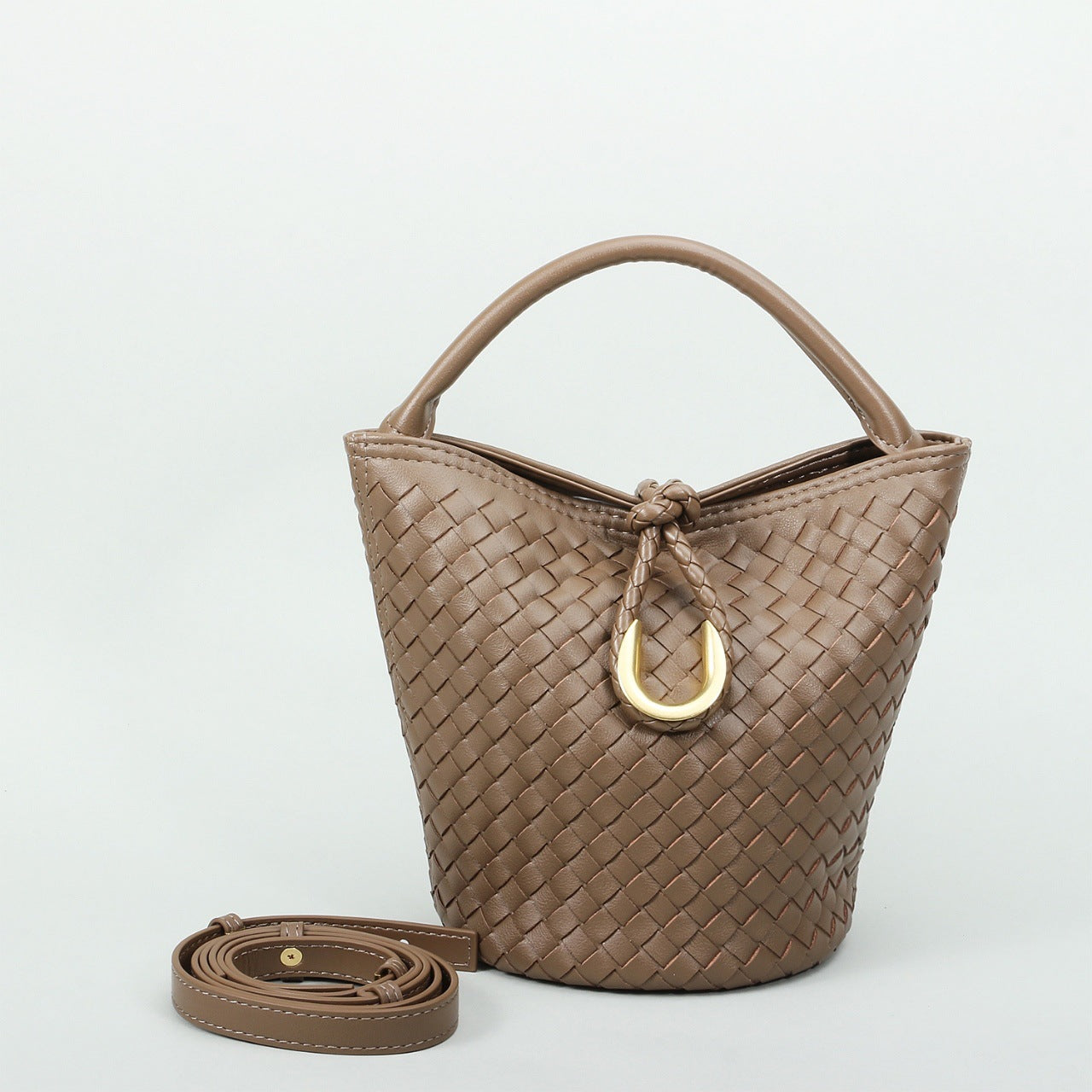 Genuine Leather Woven Bucket Bag for Women, Spring Summer Versatile Crossbody Commute Top Handle Purse, Premium Handbag for Ladies
