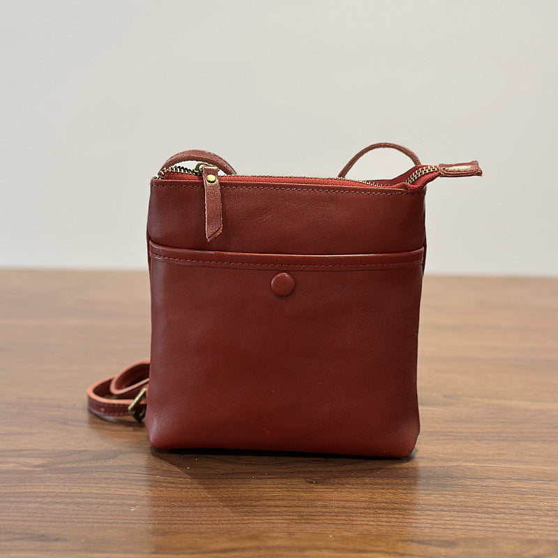 Genuine Vegetable-Tanned Leather Phone Crossbody Bag for Women, New Summer Vintage Mini Shoulder Purse, Unique Small Handbag for Ladies