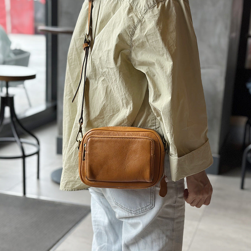 Genuine Top Layer Cowhide Camera Bag for Women, New Summer Small Square Shoulder Crossbody Purse, Fashionable Casual Handbag for Ladies