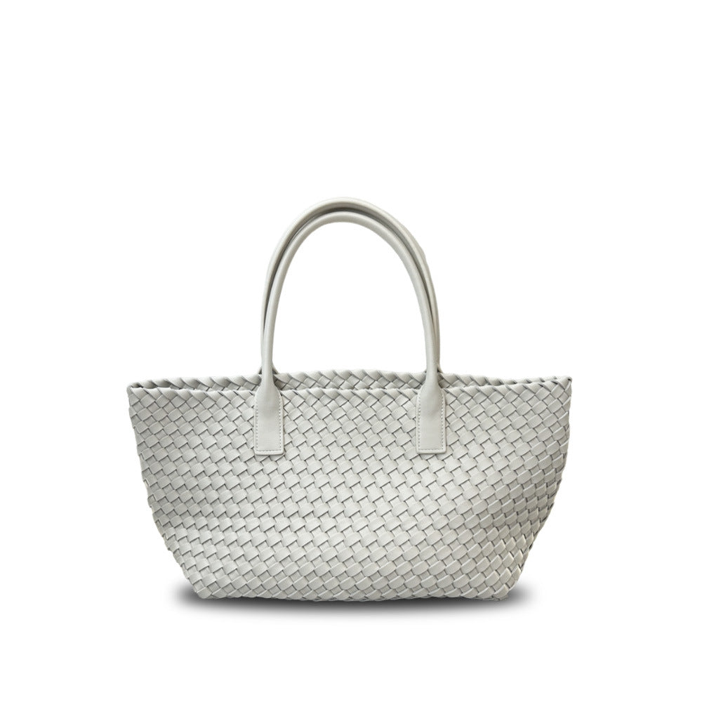 Leather woven vegetable basket cowhide tote large capacity underarm hand bag female
