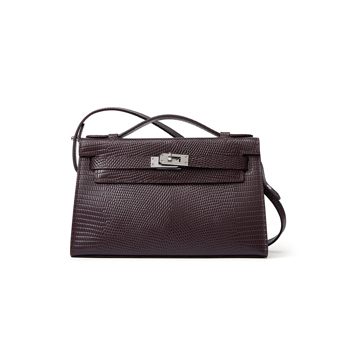 Lizard-Embossed Kelly-Style 22cm Bag in Genuine Leather, New Versatile Shoulder Crossbody Purse, Fashionable Handbag for Women