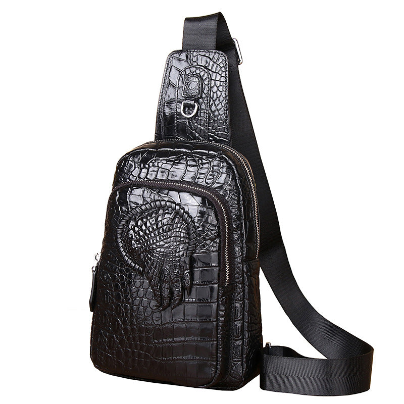 New Arrival Croc-Effect Genuine Leather Chest Bag for Men, A Multi-Functional Crossbody Shoulder Business Bag with Trendy Claw Design, Perfect for Travel & Daily Use