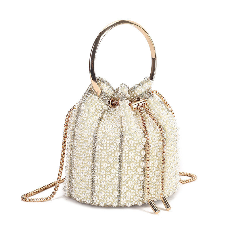 New Evening Bag Rhinestone Tassel Bucket Bag for Women, Crystal-Studded Top-Handle Chain Purse, Sparkly Shoulder Crossbody Handbag with Full Diamond Look