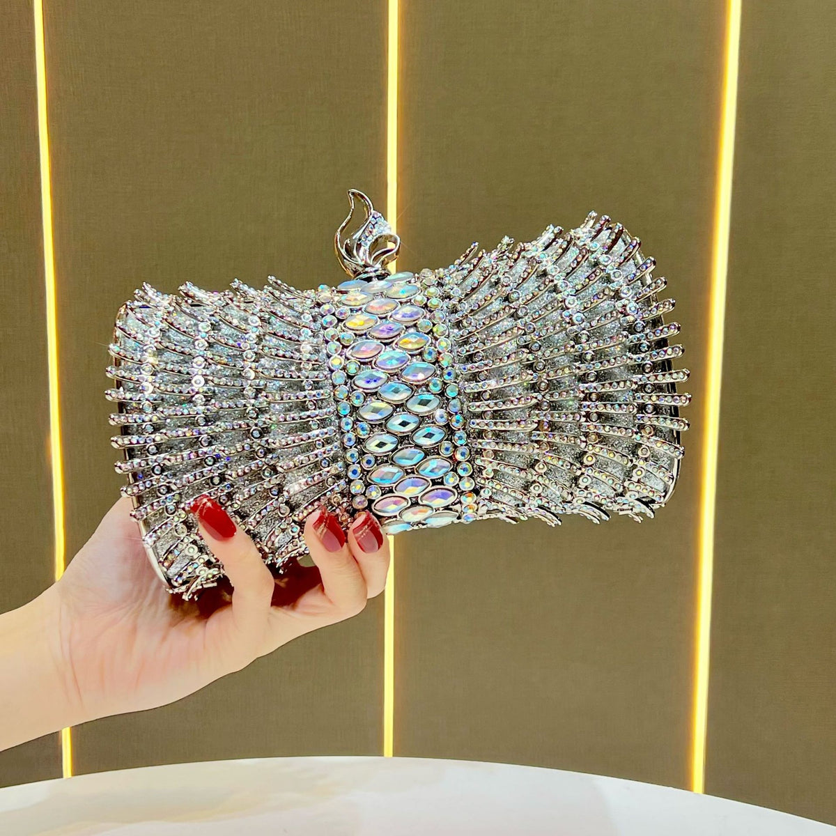 Women's Rhinestone-Embellished Evening Clutch, Full Crystal Banquet Top-Handle Crossbody Bag for Formal Dress, New Fashion Purse