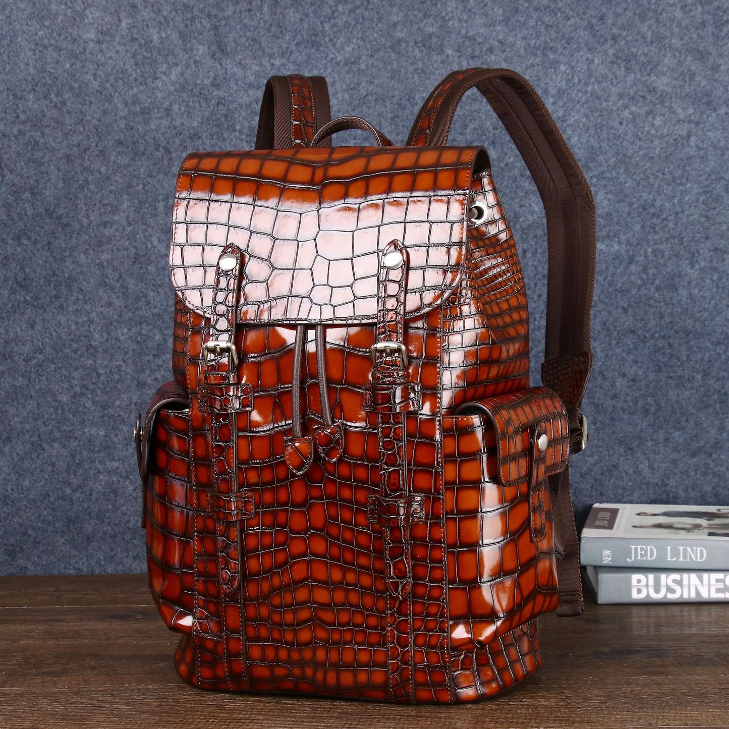 New Arrival Distressed Croc-Effect Large Briefcase for Men, A Spacious Travel Backpack with Laptop Compartment, Perfect for Outdoor & Casual Use
