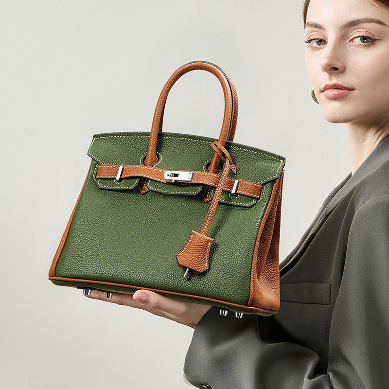 Chic 30cm Pebbled Leather Birkin-Inspired Tote Bag for Women, Genuine Leather Large Capacity Shoulder Top-Handle Handbag with Elegant Turn-Lock, Perfect Work Commuter Purse