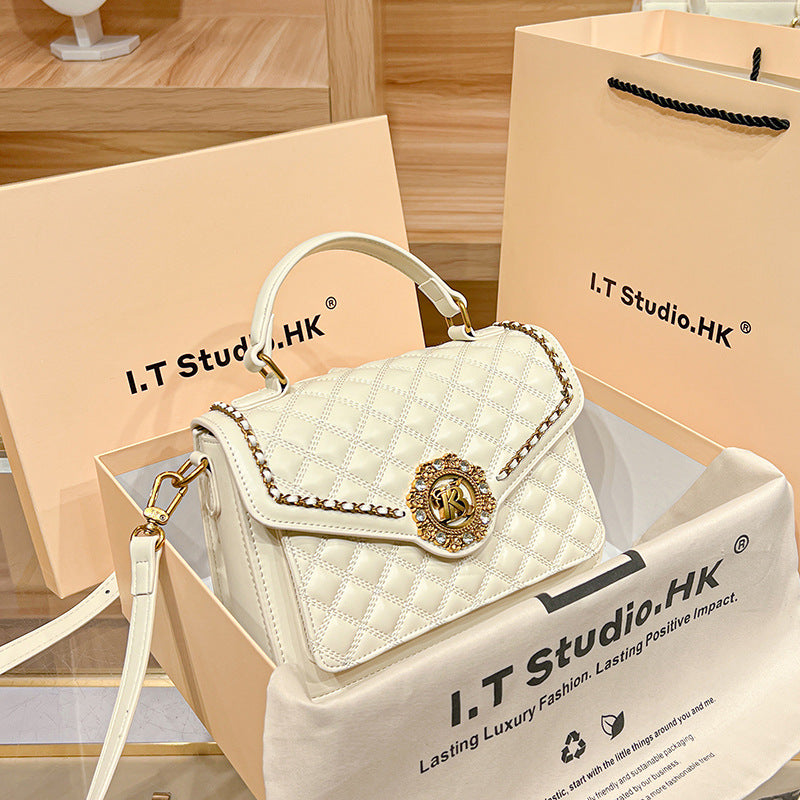 Genuine Leather Quilted Small Square Bag for Women, New Trendy Top Handle Shoulder Crossbody Purse, Fashionable Handbag for Ladies