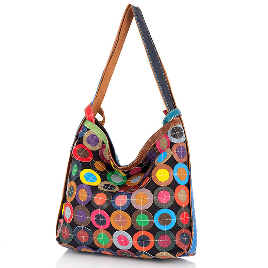 Genuine Cowhide Ethnic Patchwork Handbag for Women, Colorful Color Block Handmade Plaid Shoulder Crossbody Purse, Casual Everyday Bag for Ladies