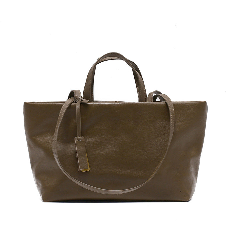 French Vintage Genuine Leather Tote Bag for Women Commuter Shoulder Handbag, Trendy Versatile Purse with Timeless Parisian Elegance
