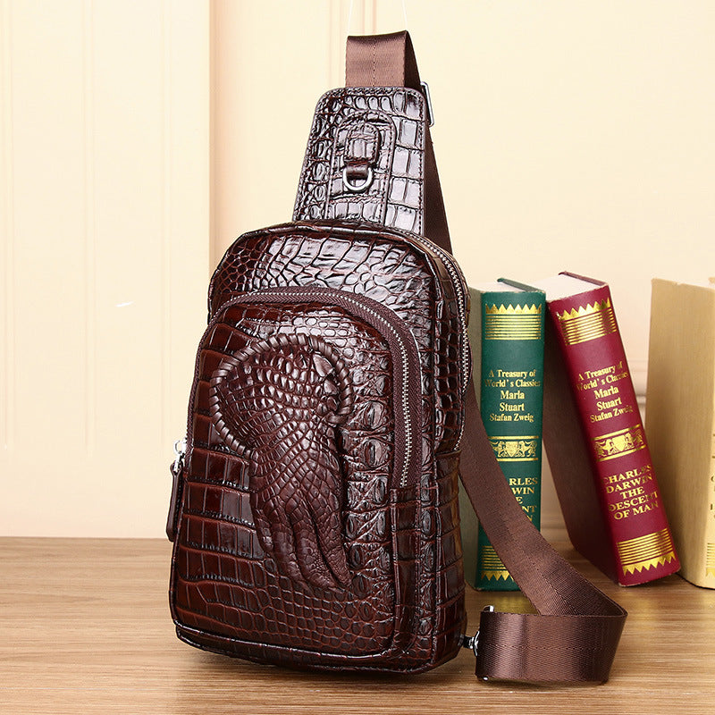 New Arrival Croc-Effect Genuine Leather Chest Bag for Men, A Multi-Functional Crossbody Shoulder Business Bag with Trendy Claw Design, Perfect for Travel & Daily Use