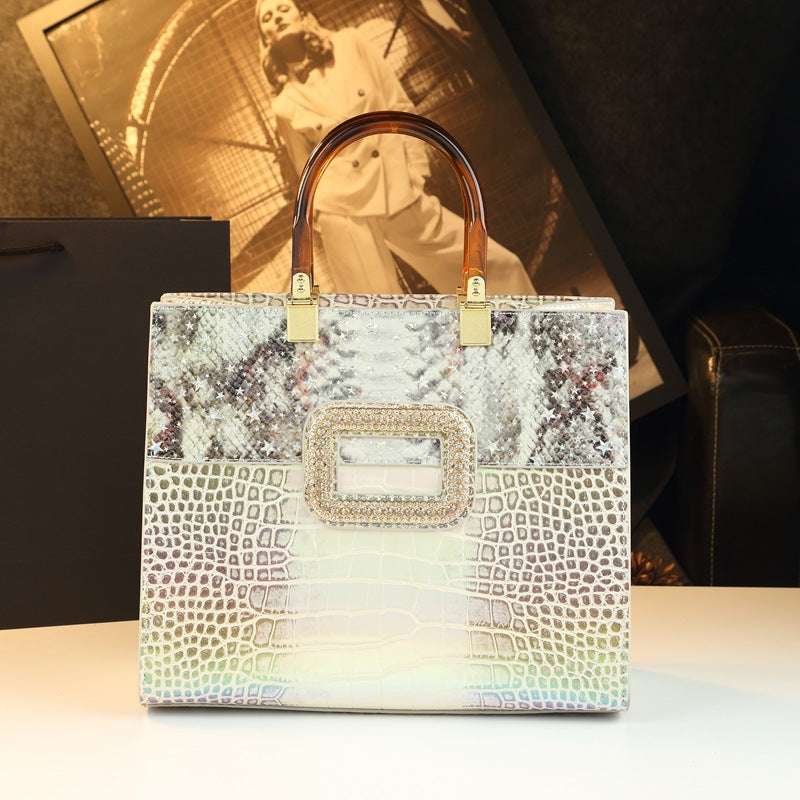 New Arrival Croc-Effect Genuine Leather Bag for Women, An Elegant Top-Handle Crossbody Shoulder Handbag with Original Fashionable Design
