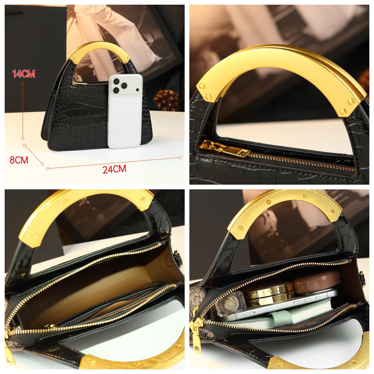 New Arrival Croc-Effect Genuine Leather Shell Bag for Women, A Fashionable Small Shoulder Crossbody Top-Handle Handbag with Unique Design