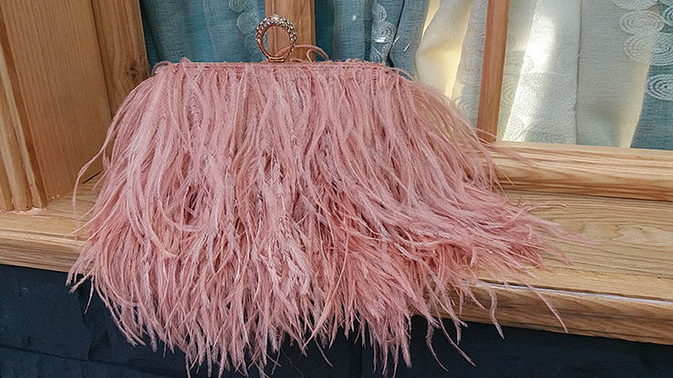 Genuine Ostrich Feather Handbag for Women, Trendy Chain Shoulder Top Handle Evening Purse, Fashionable Clutch Bag for Ladies