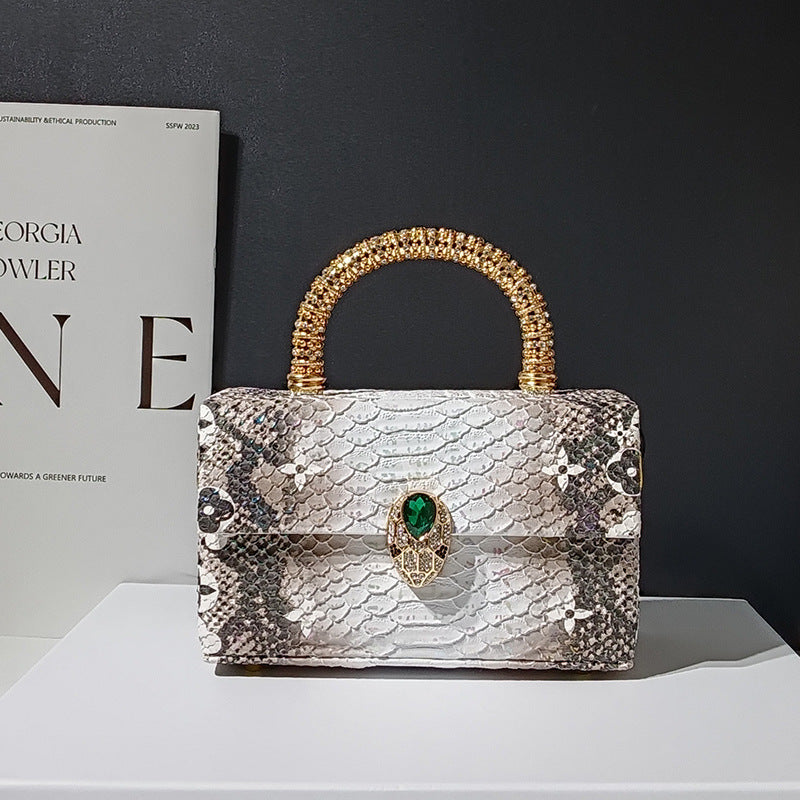 Genuine Leather Snakeskin & Crocodile-Embossed Handbag for Women, New Premium Vintage Commute Shoulder Crossbody Purse, Trendy Bag for Ladies