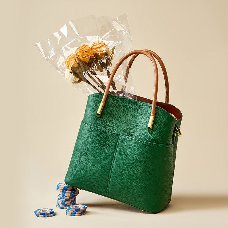 Genuine Leather Bucket Bag for Women Versatile Casual Shoulder Crossbody Handbag, Premium Niche Purse with Stylish Design