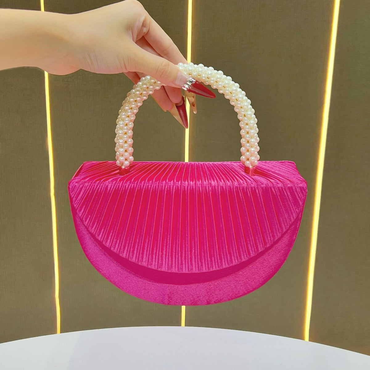 Women's Pleated Wedding Evening Bag, Elegant Top-Handle Purse for Birthday Banquet Formal Dress, Glamorous Party Clutch for Special Occasions