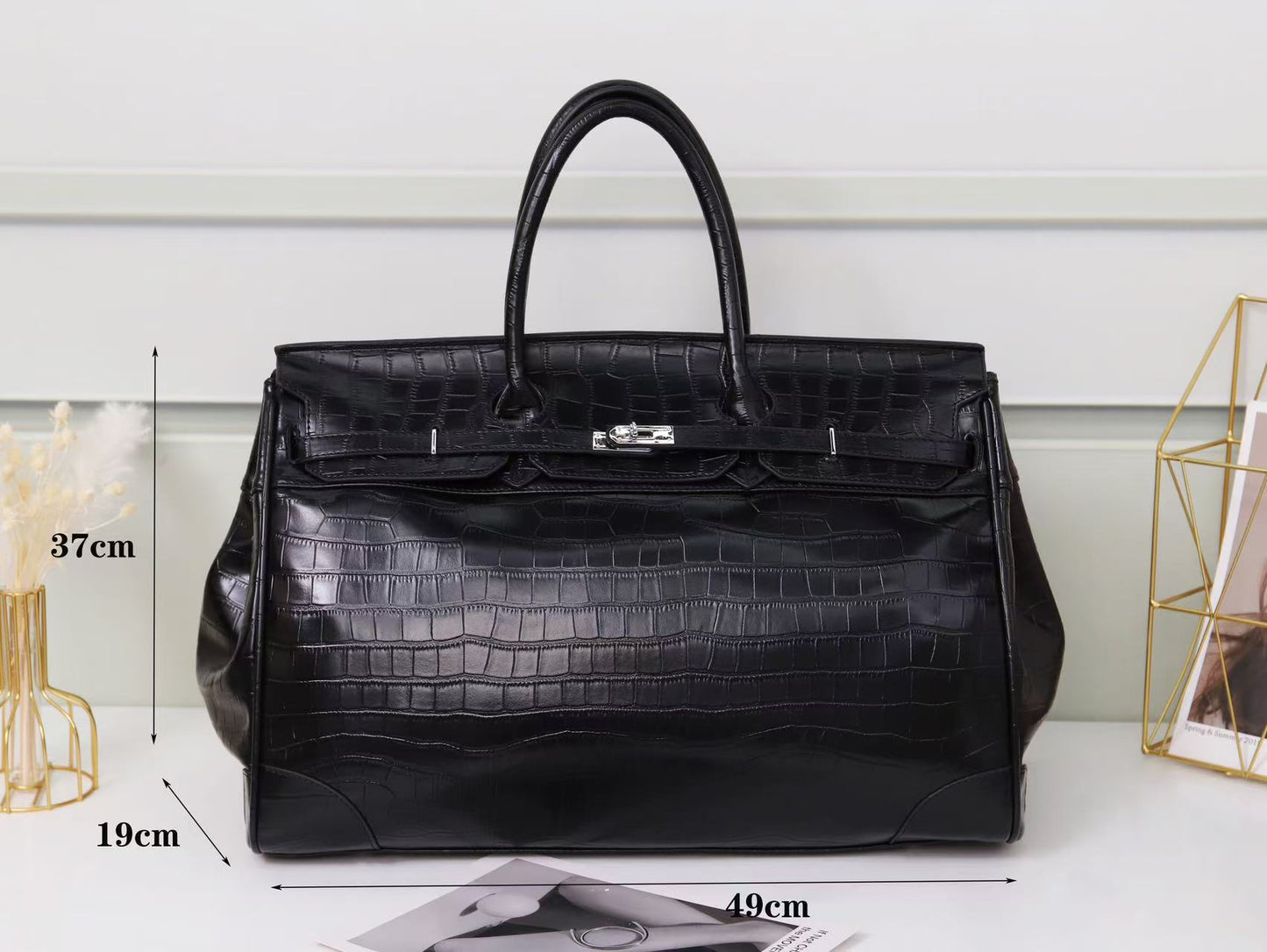 Premium Unisex 50cm Croc-Embossed Travel Tote Bag, Birkin-Inspired Spacious Duffel with Shoulder Crossbody Top-Handle Carry, Perfect for Men & Women