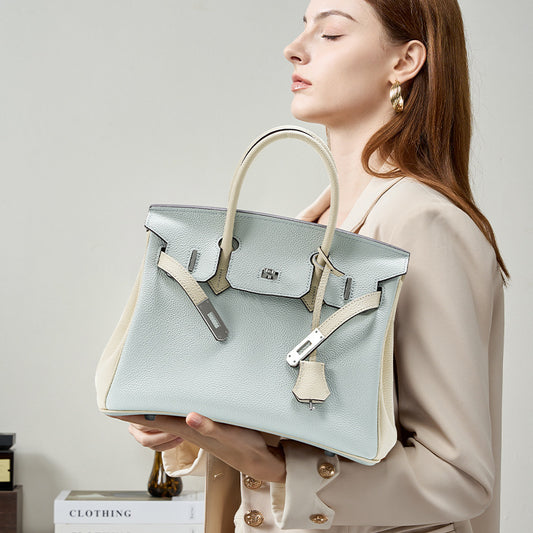 Genuine Togo Leather Birkin-Kelly Style Handbag for Women, New Arrival Large Capacity Spring Summer Commute Top Handle Purse, Niche Premium Bag for Ladies