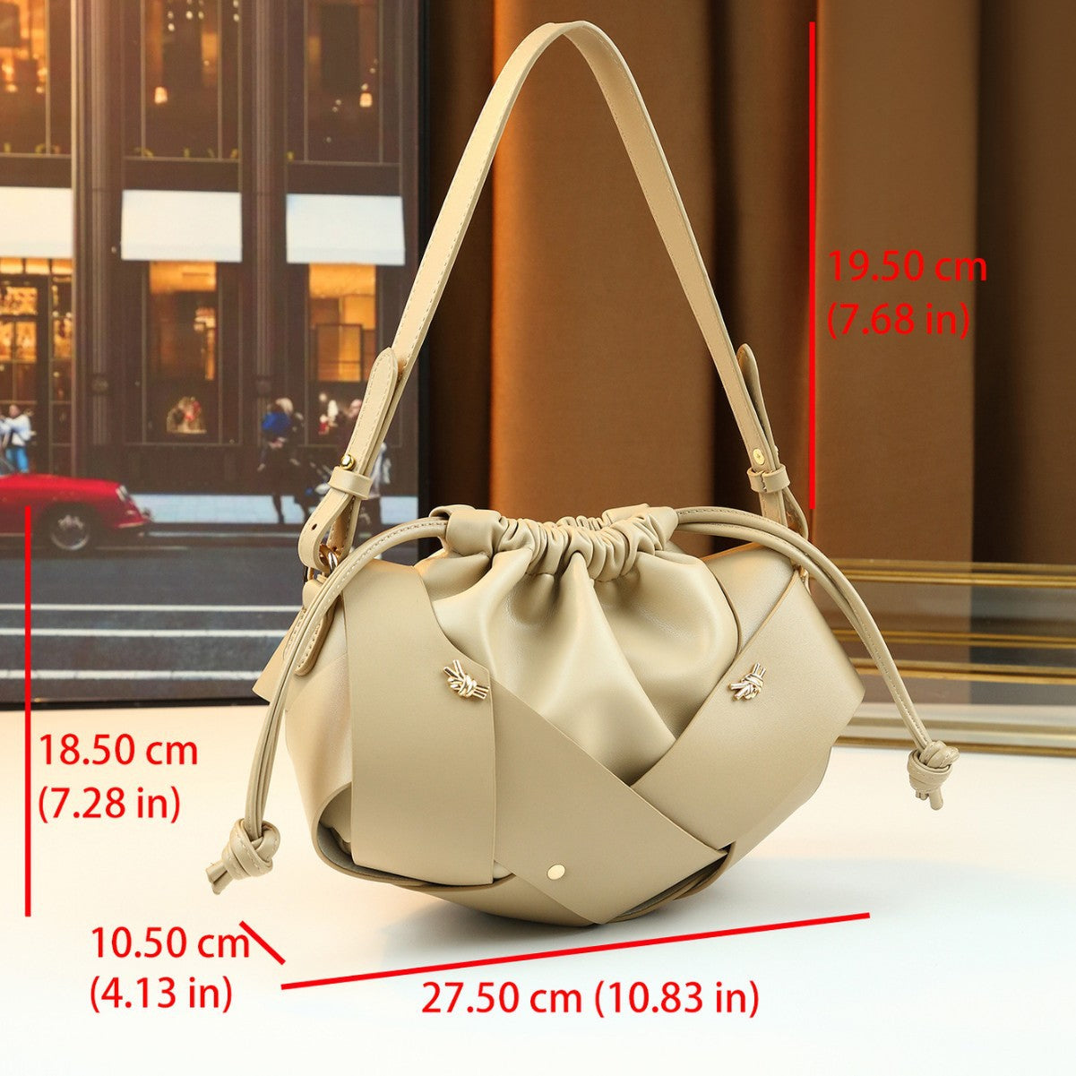 Drawstring Woven Bucket Cloud Bag for Women Light Luxury Shoulder Crossbody Handbag, Pleated Purse with Multi-Color Versatile Design