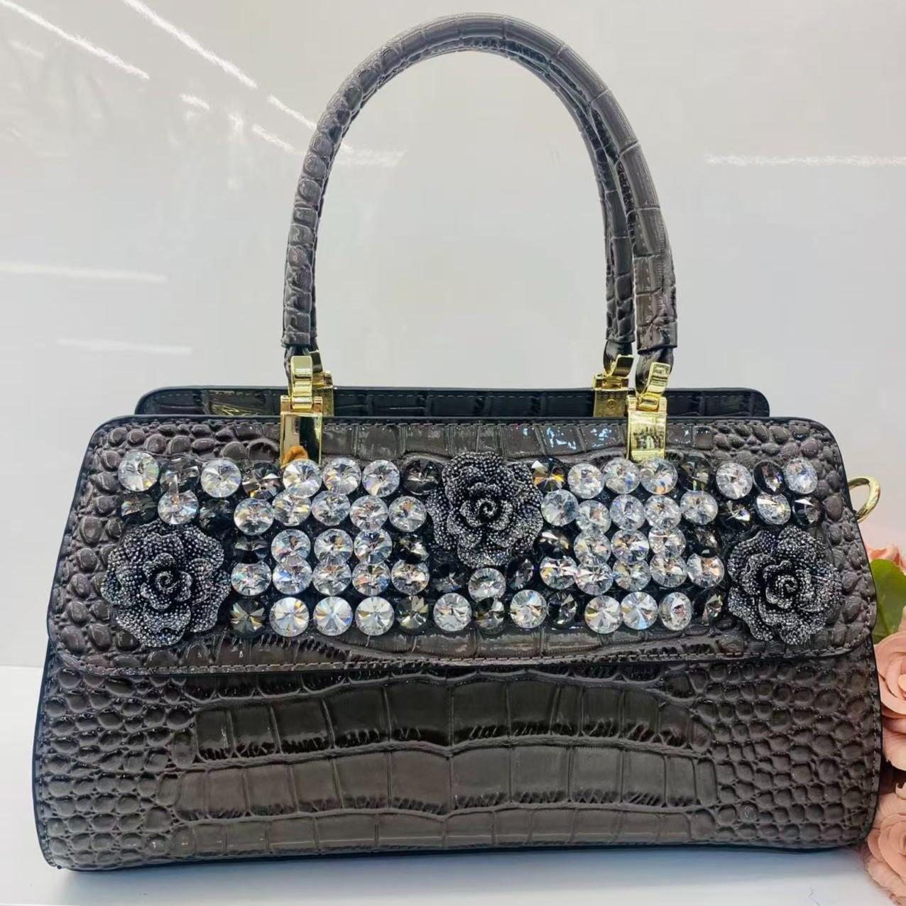 New Arrival 2026 Rhinestone-Embellished Croc-Effect Mom Bag for Women, An Elegant Large Capacity Shoulder Crossbody Top-Handle Handbag with Premium Design