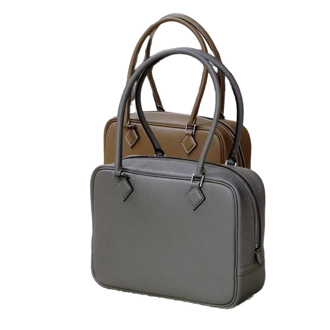 Women's Genuine Leather Feather Bag 20cm, Hermès-Inspired Top-Layer Cowhide Handbag with Palm-Skin Texture, 2nd Generation Style Top-Handle & Cross-Body Purse, Trendy Shoulder Satchel for Everyday Use